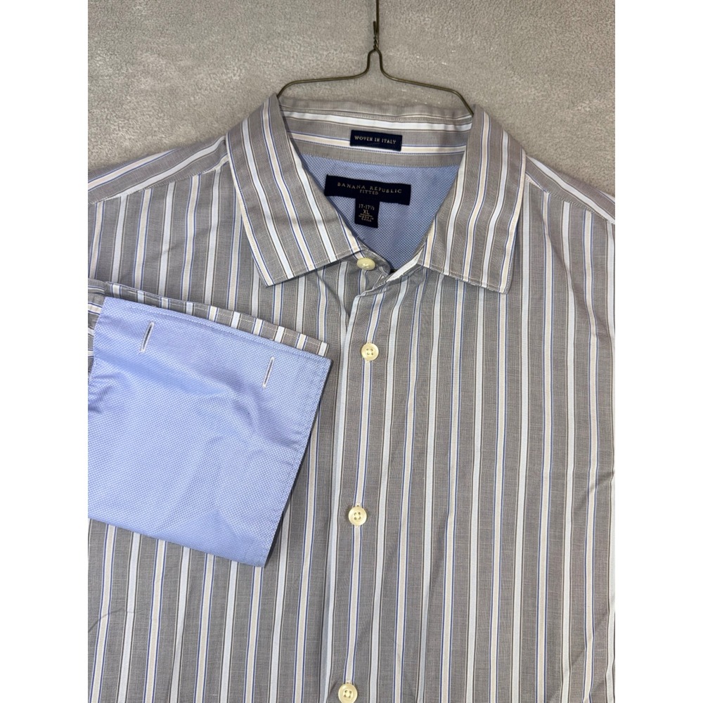 Banana Republic Fitted Mens XL 17-17.5 Dress Shirt Italian Stripe French Cuff